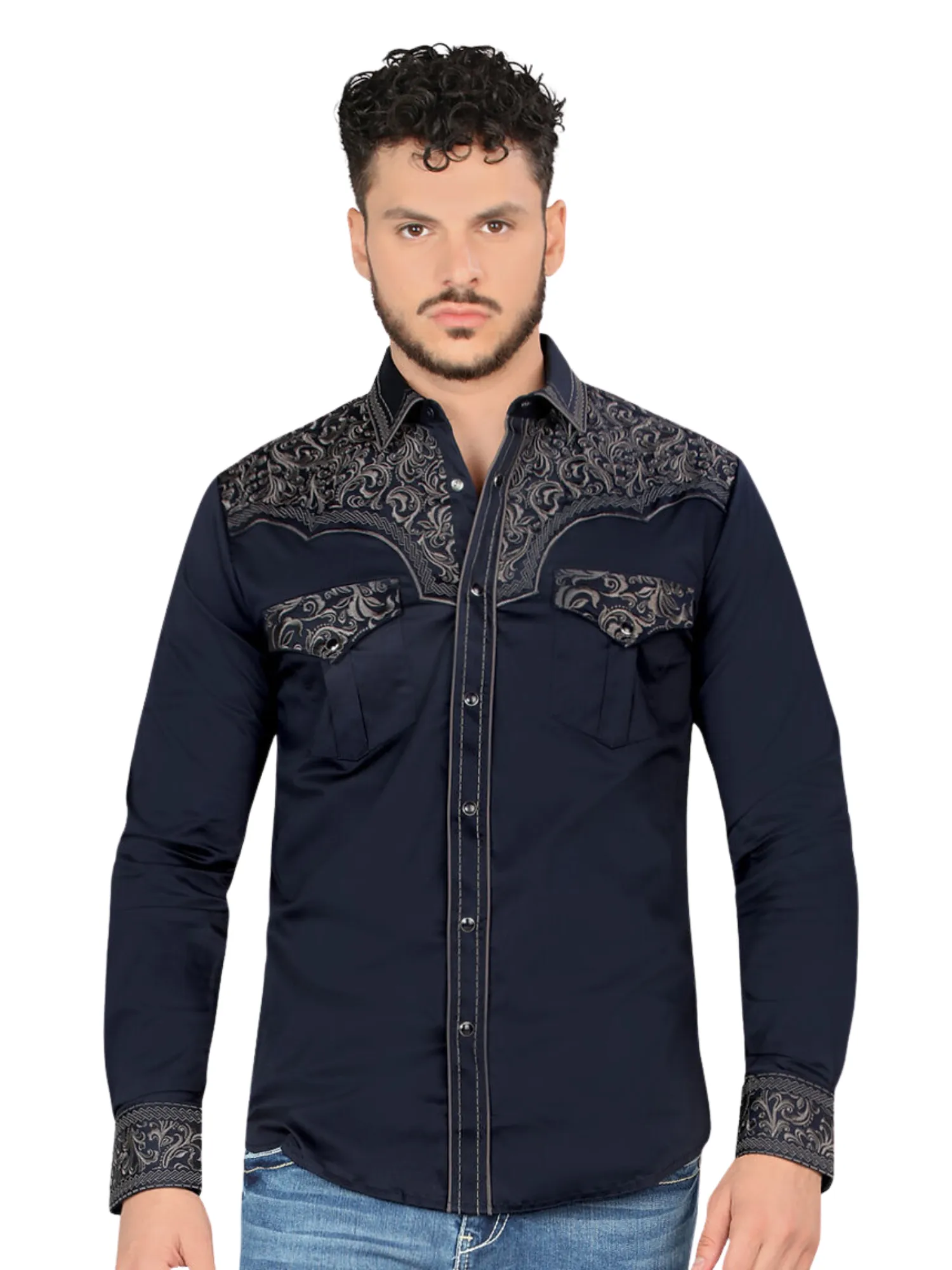Camisa Vaquera Bordada Manga Larga para Hombre 'Montero' - ID: 3545