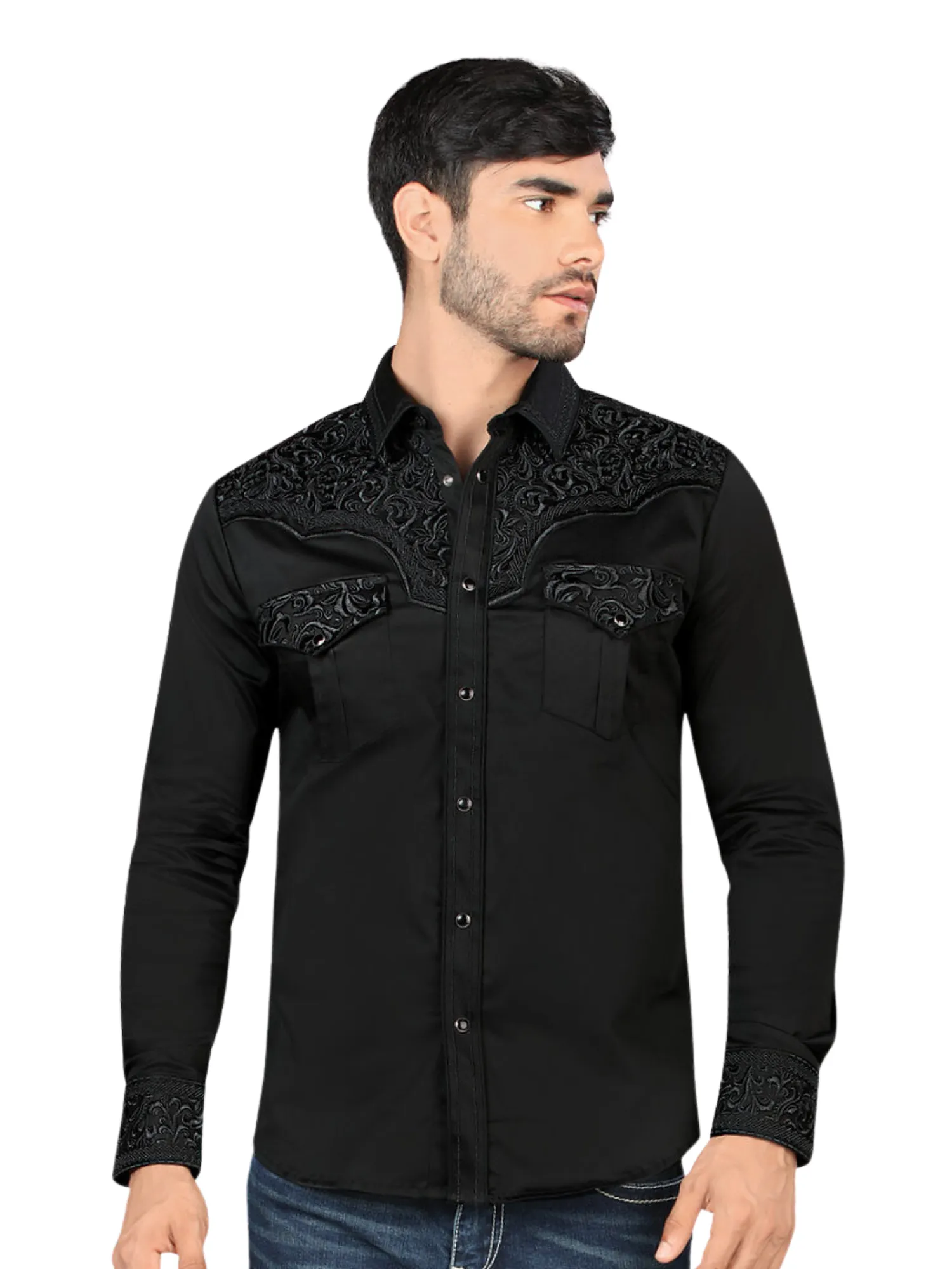 Camisa Vaquera Bordada Manga Larga para Hombre 'Montero' - ID: 3545