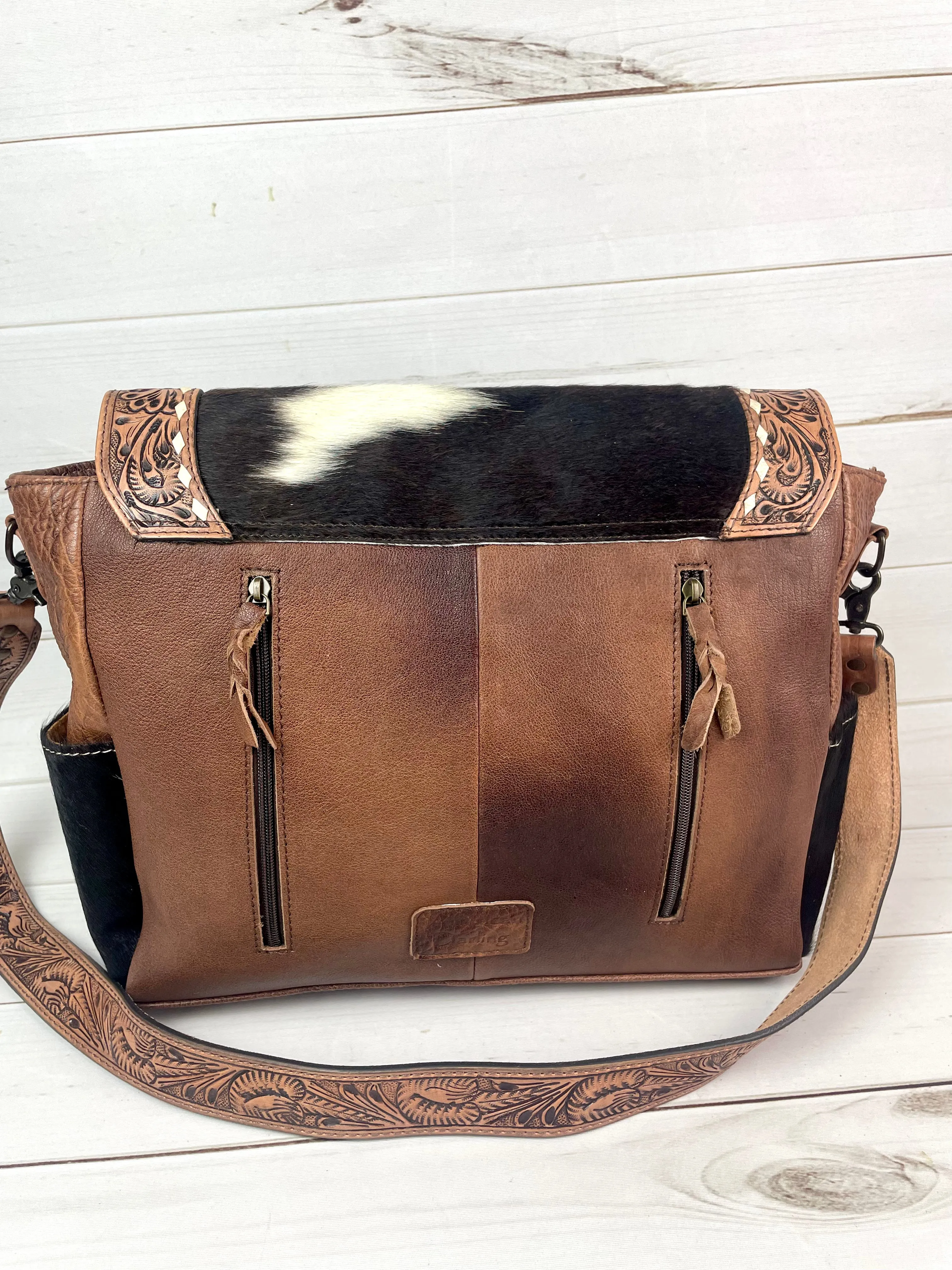 CLEARANCE! Monument Cowhide Leather Tooled Large Laptop Satchel