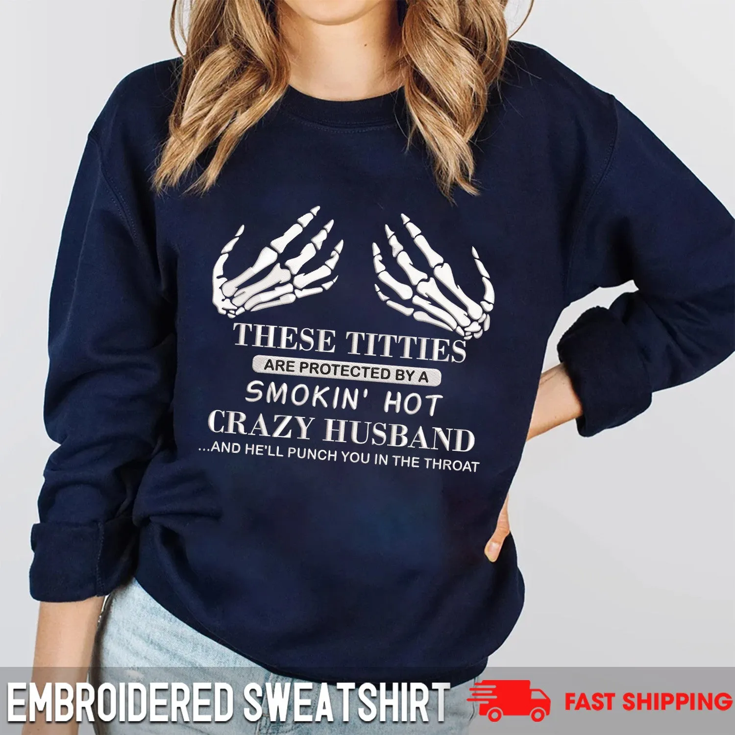 Embroidered Sweatshirt, Hoodie - Crazy Husband