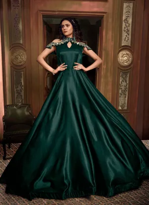 Green Embroidered Layered Indo Western Gown