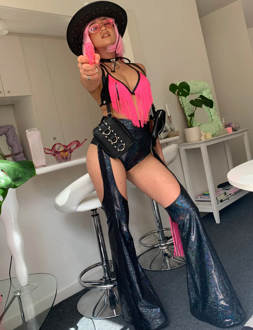 HOLOGRAPHIC CHAPS - BLACK