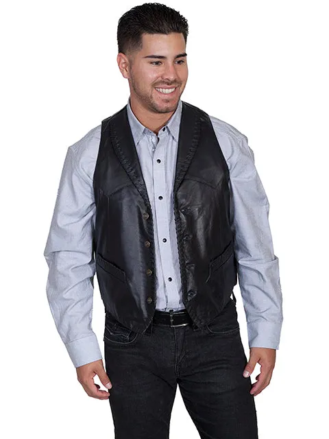 Men's Leather Vest Collection Vest: Scully Western Whip Stitch Lamb