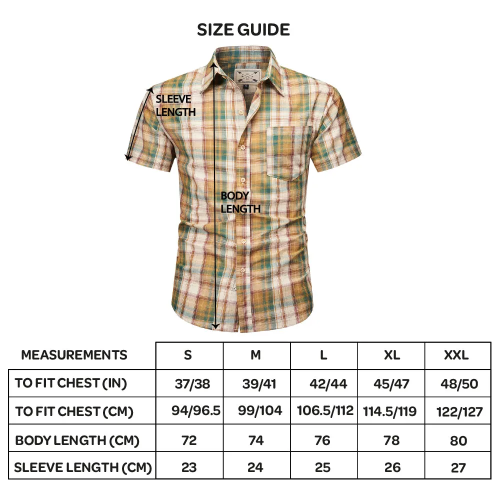 Men's Short Sleeve Checked Cotton Shirt - Red / Ecru