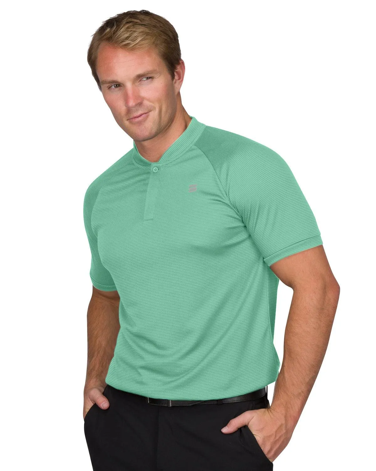 Men's Thin-Striped Collarless Golf Polos