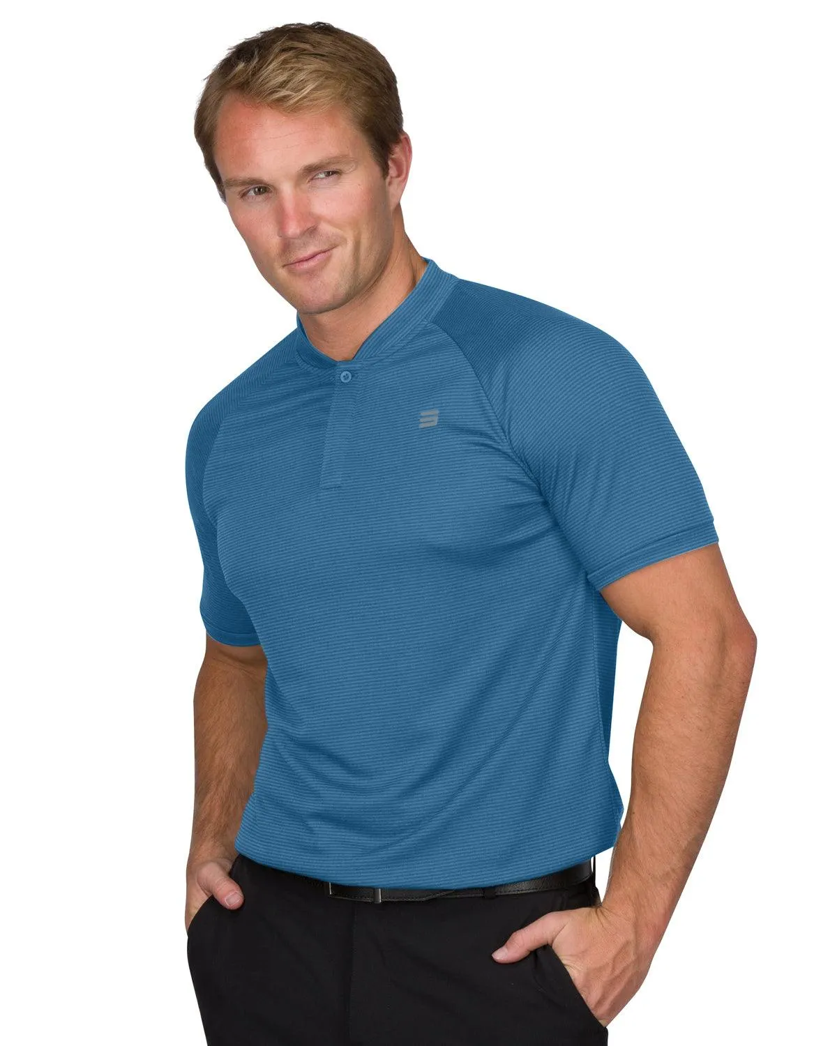 Men's Thin-Striped Collarless Golf Polos