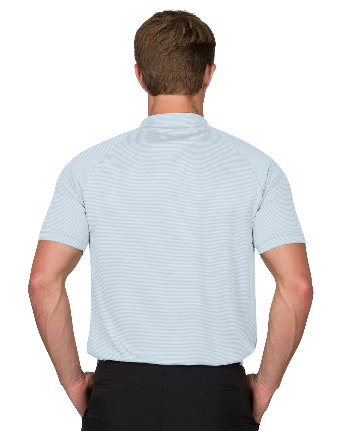 Men's Thin-Striped Collarless Golf Polos