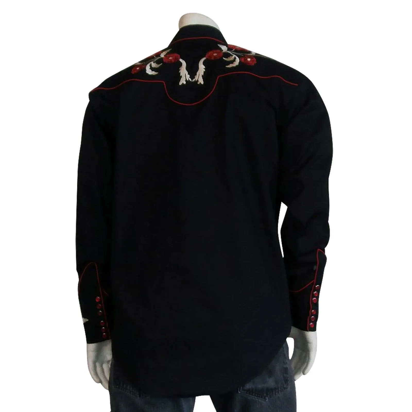 Men's Vintage Western Shirt Collection: Rockmount Embroidered Roses on Black