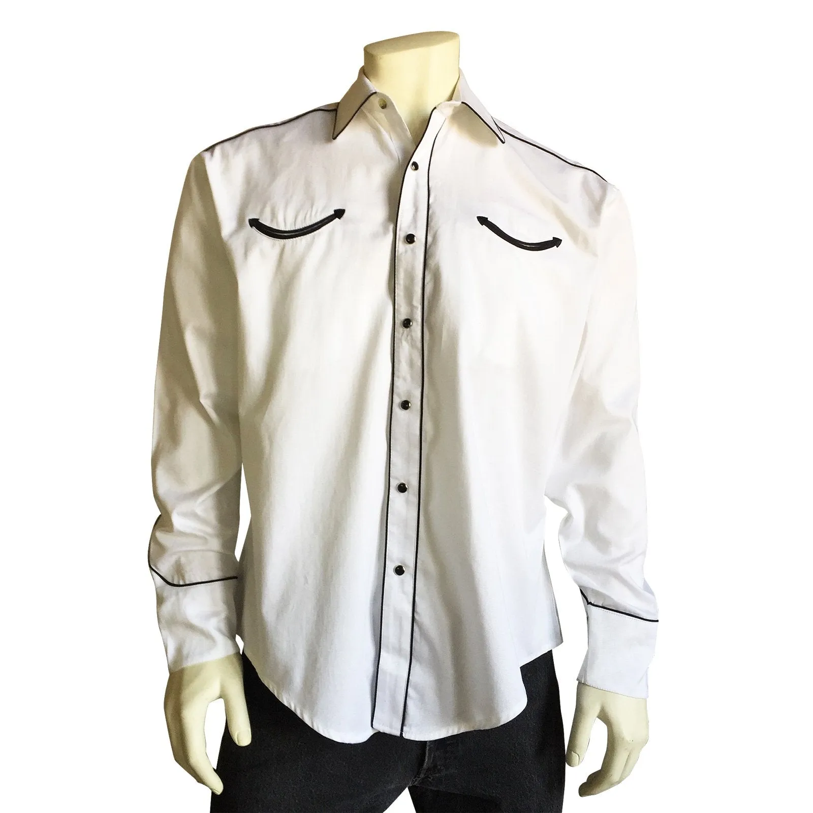 Men's Vintage Western Shirt Collection: Rockmount Retro Classic with Piping White