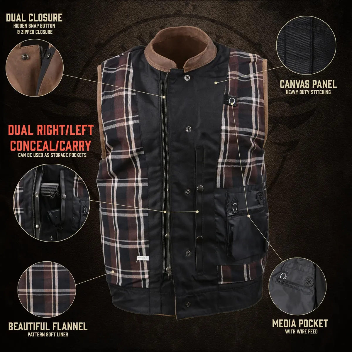 MLM3519 Men's “Gambler” Crazy Horse Brown Vintage Leather Vest - Club Style Motorcycle Rider Vest
