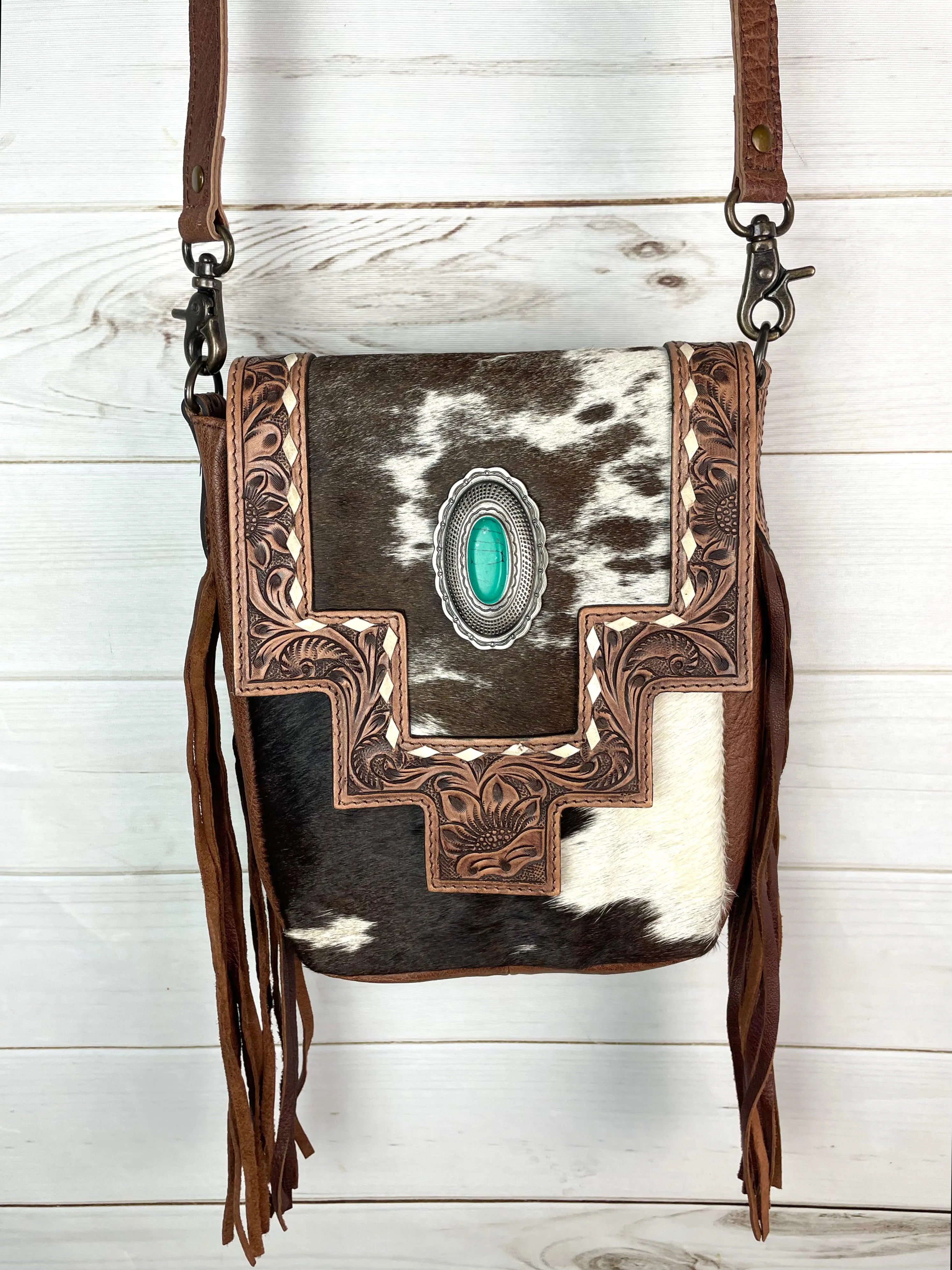 Monument Cowhide and Tooled Leather Western Handbag