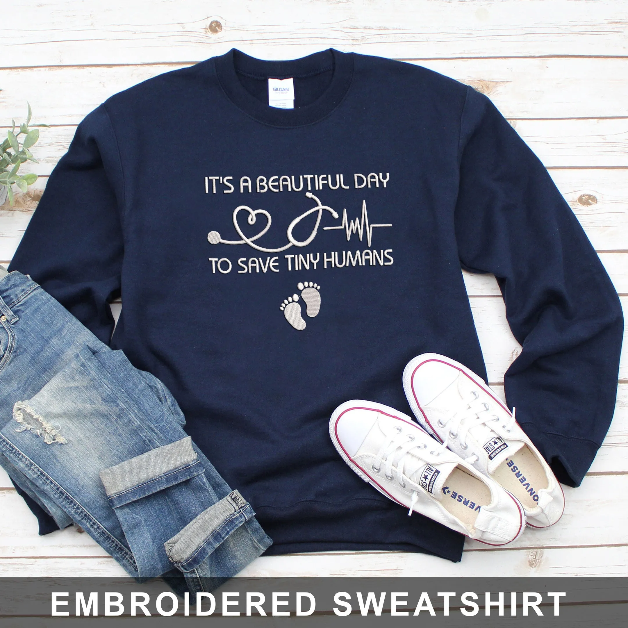 Nursing Save Tiny Humans Embroidered Hoodie, Sweatshirt