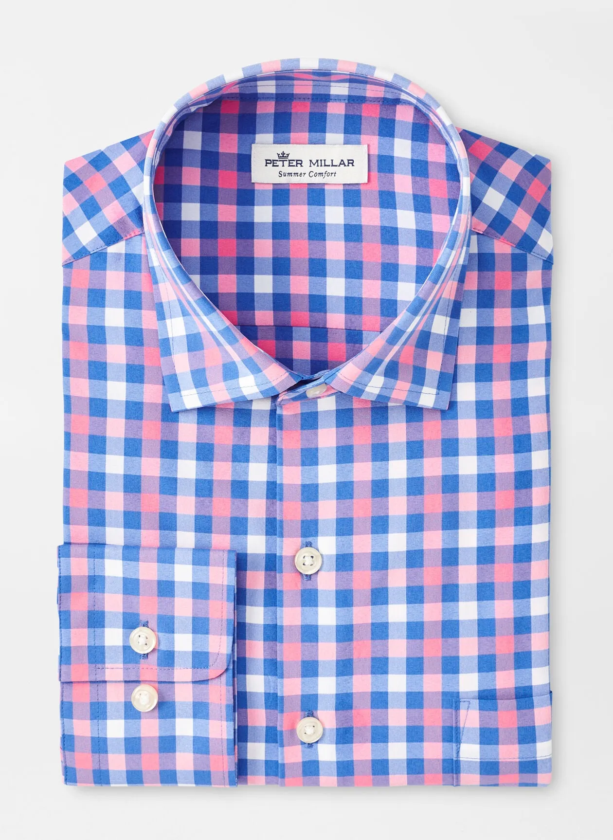 PETER MILLAR- Lane Performance Poplin Sport Shirt- Blue River