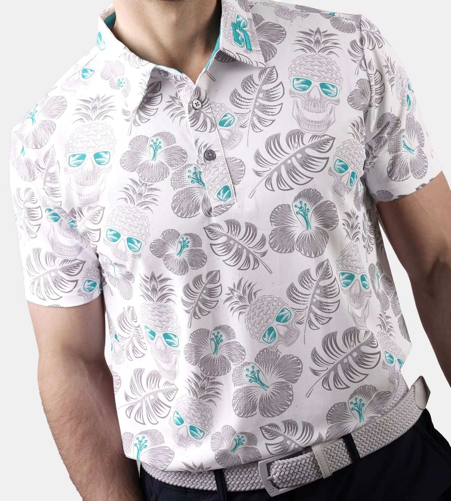 PINEAPPLE SKULLZ POLO - WHITE / TEAL