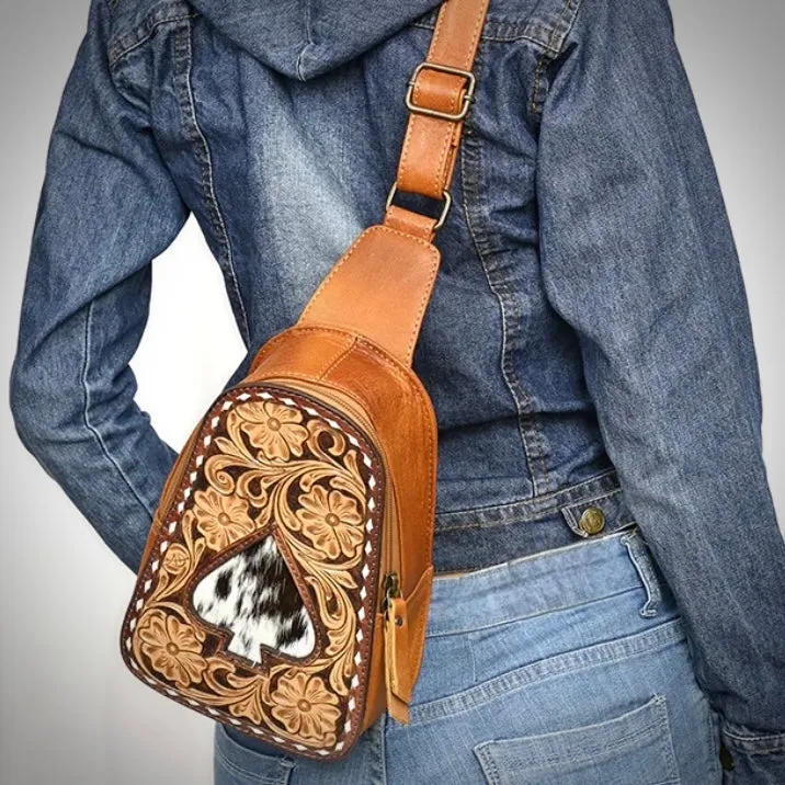 Small Leather Tooled Western Sling Bag