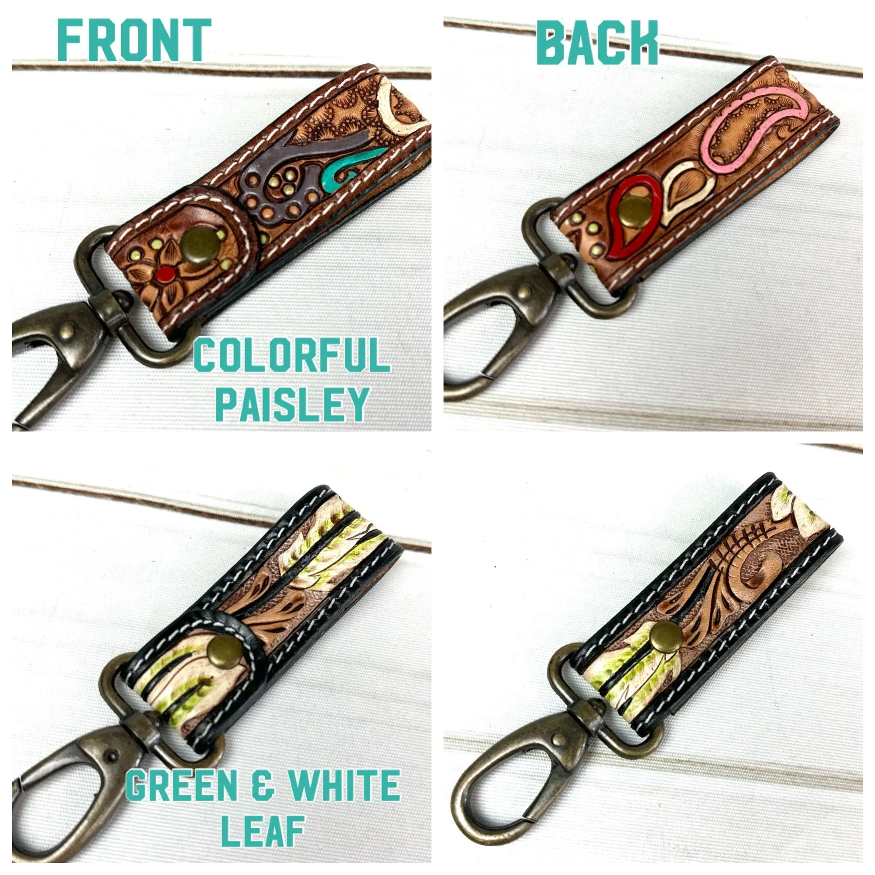 Tooled Leather Tab Key Fob