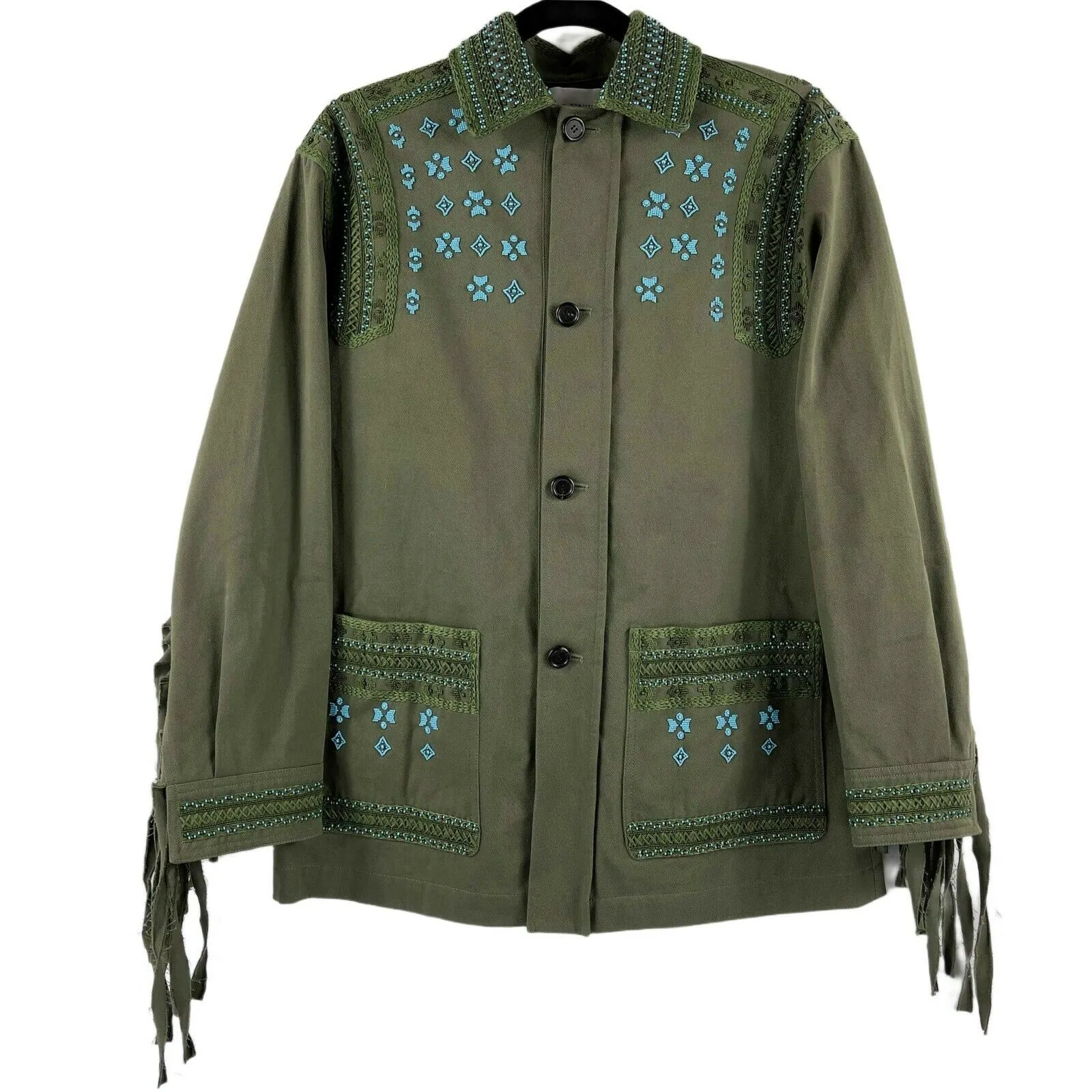 Valentino - Beaded Embroidered Fringe Back Jacket - Olive Green - Size 00