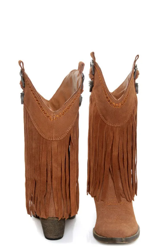 Very Volatile | Hillside Fringe Cowgirl Boots Tan