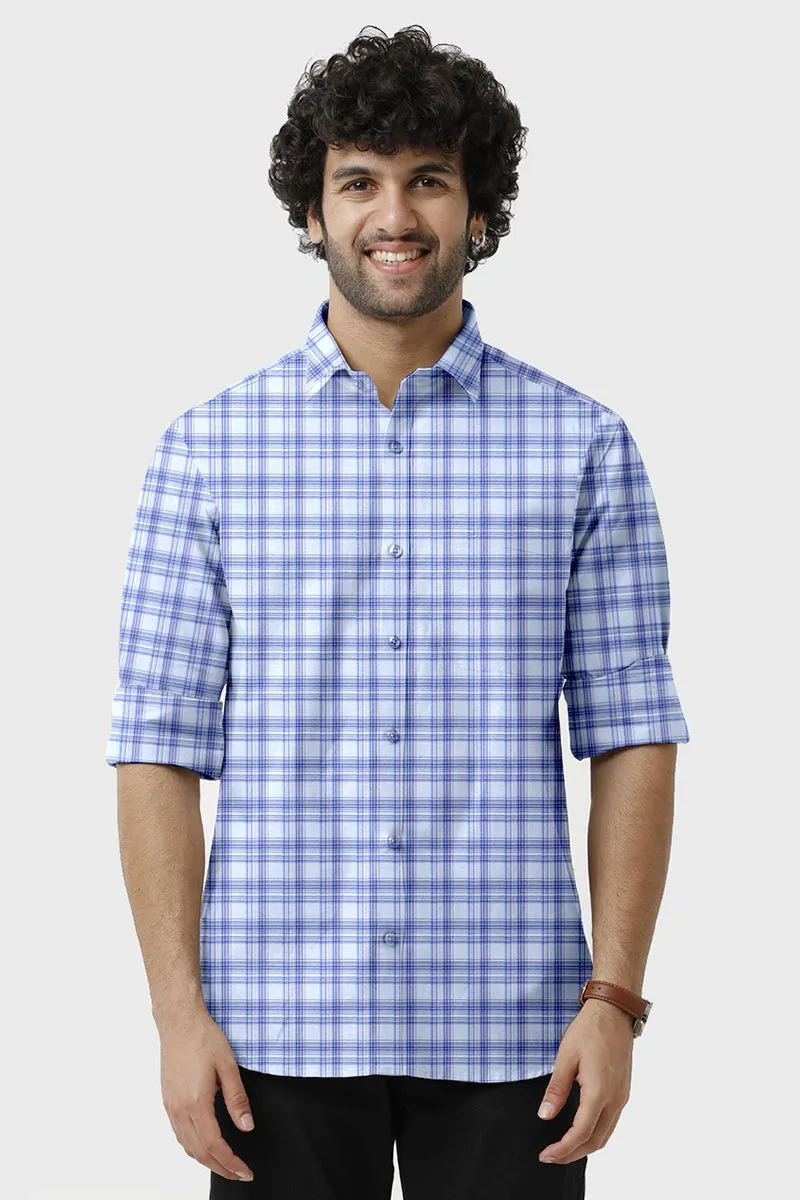 Vista - Sky Blue With Dark Blue Checked Shirts For Mens | Ariser