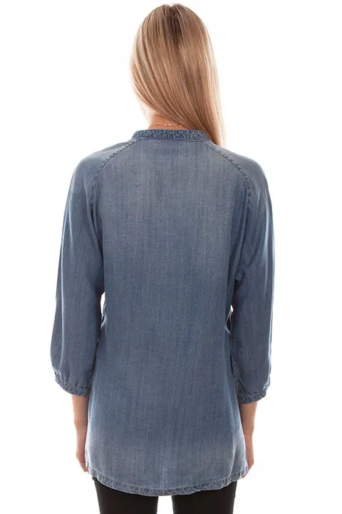 Women's Honey Creek Collection Blouse: Aztec Embroidered Denim
