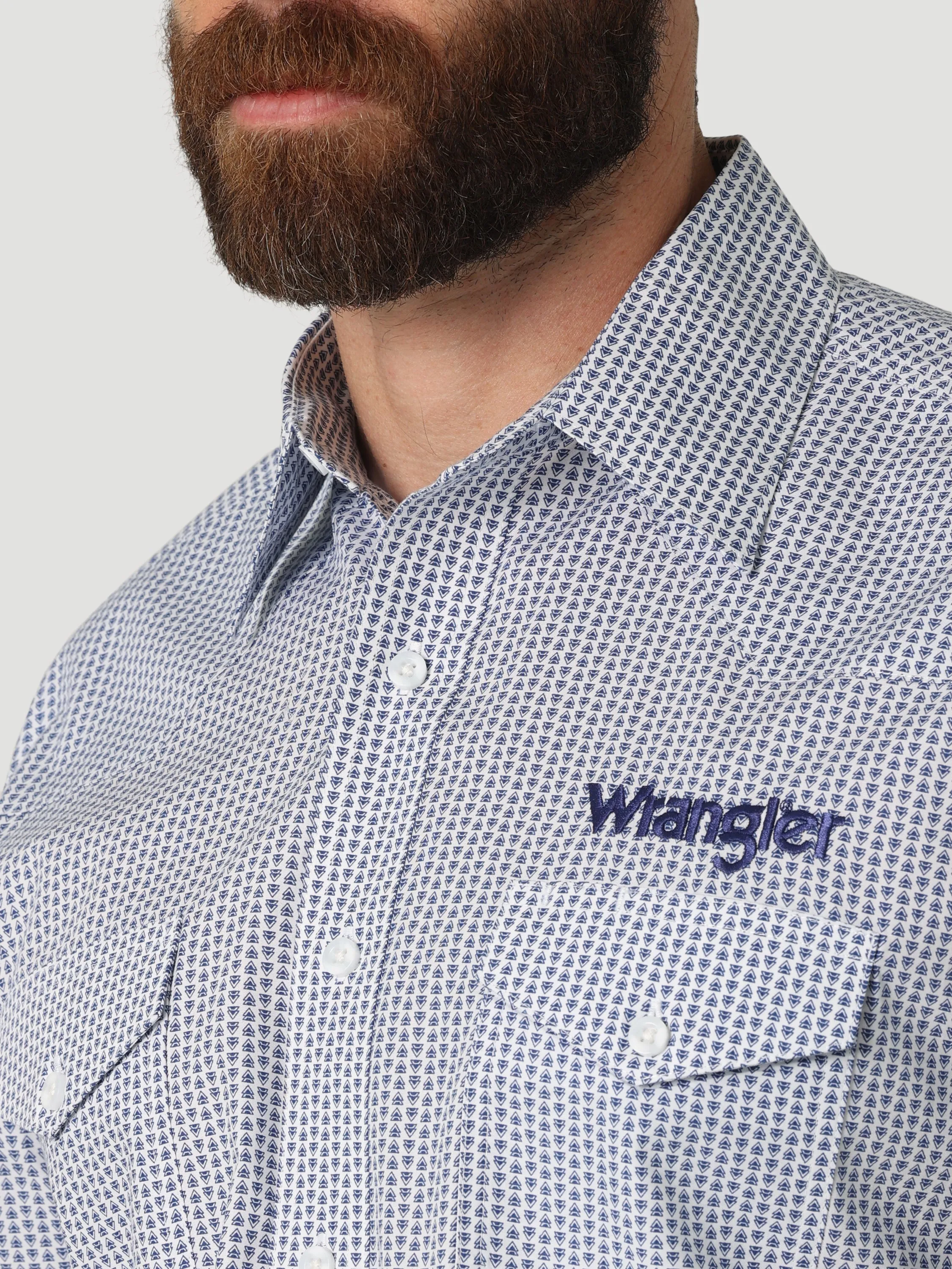 Wrangler Men's Logo Long Sleeve Button Down Shirt Atlantic